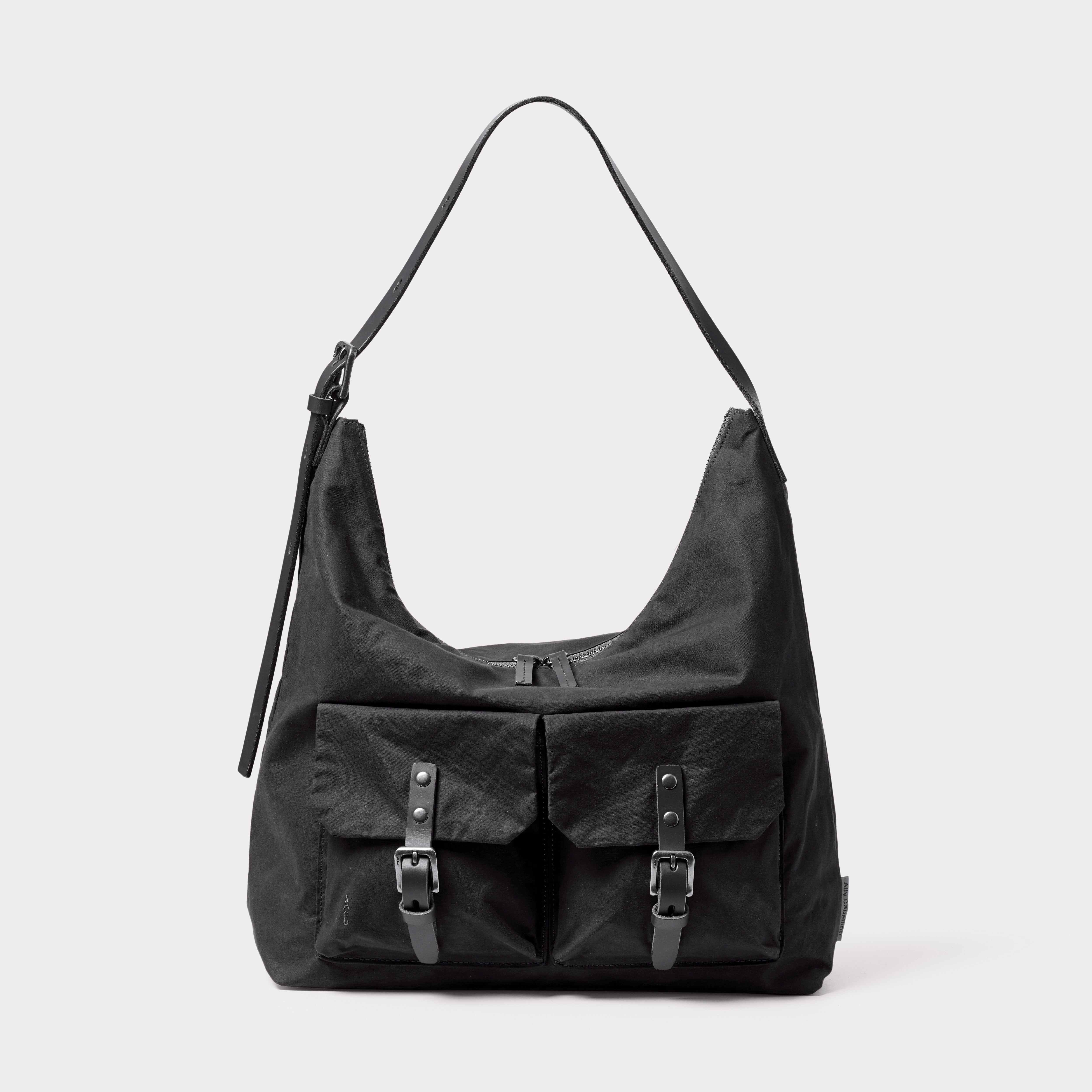 Fonz Waxed Cotton Hobo Bag in Black