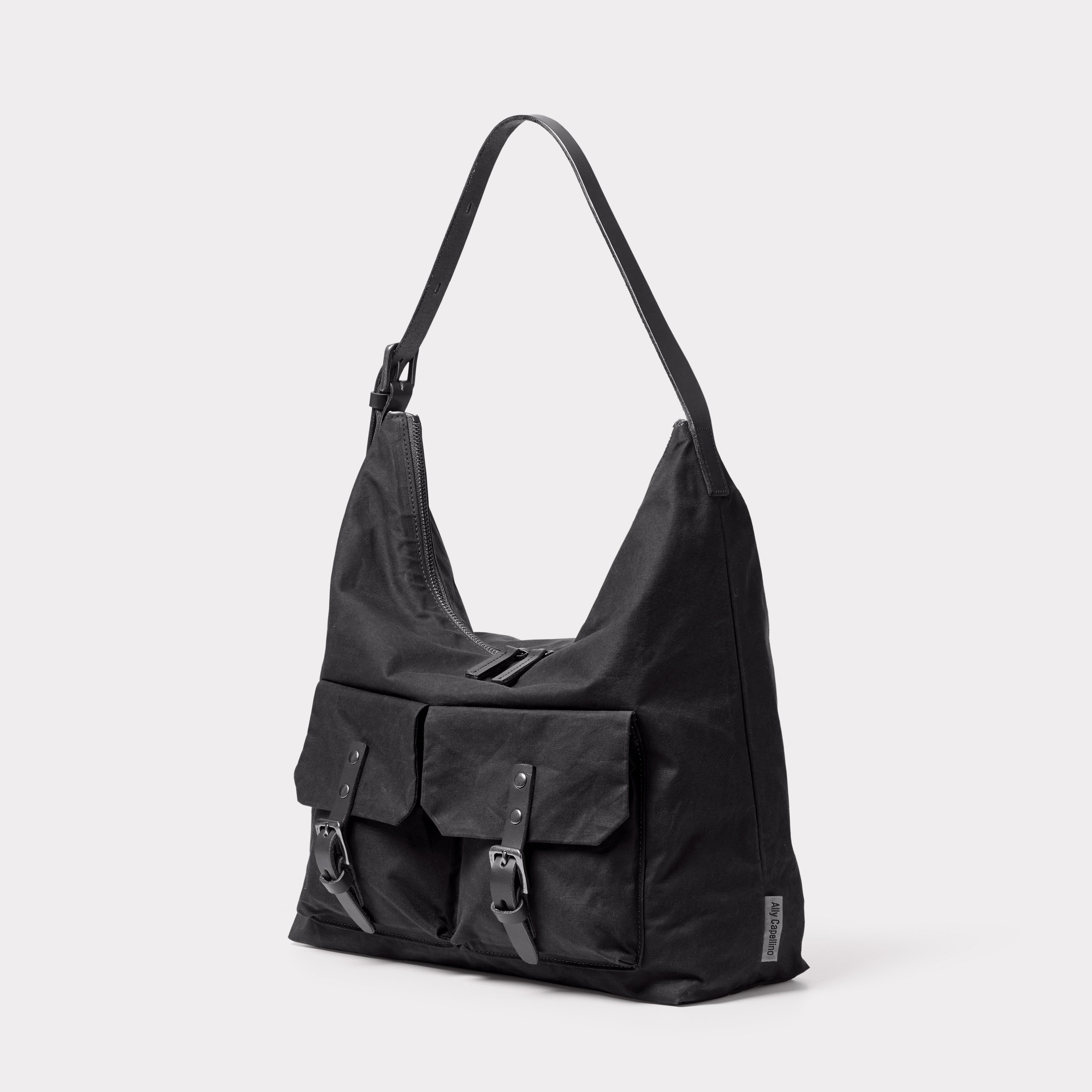 Fonz Waxed Cotton Hobo Bag in Black