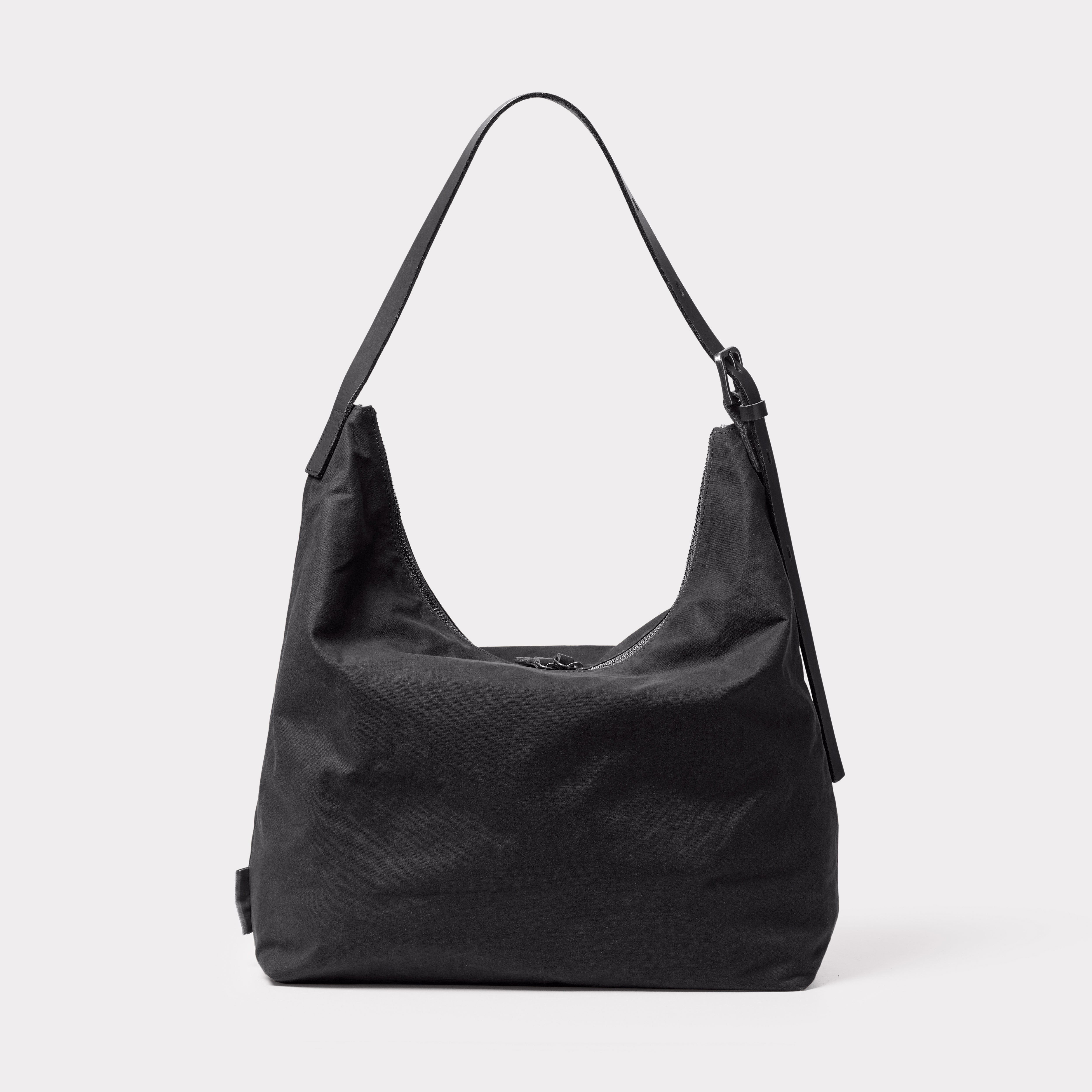 Fonz Waxed Cotton Hobo Bag in Black