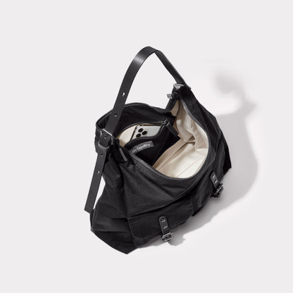 Fonz Waxed Cotton Hobo Bag in Black
