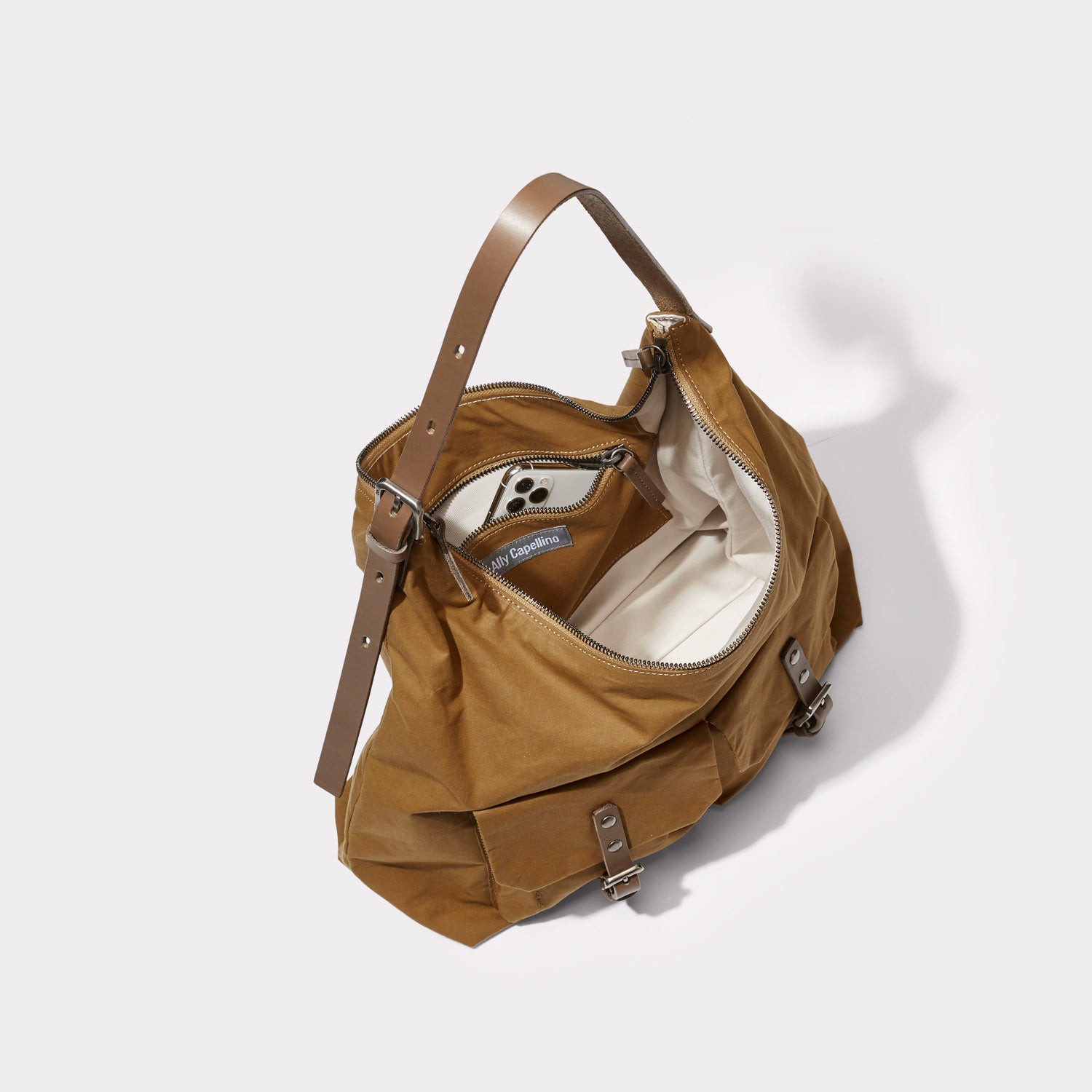 Fonz Waxed Cotton Hobo Bag in Chert