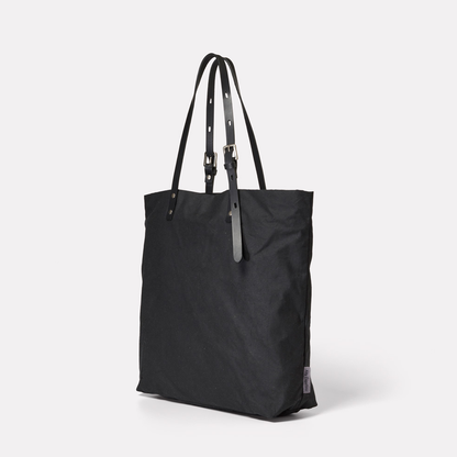 Natalie Waxed Cotton Tote in Black