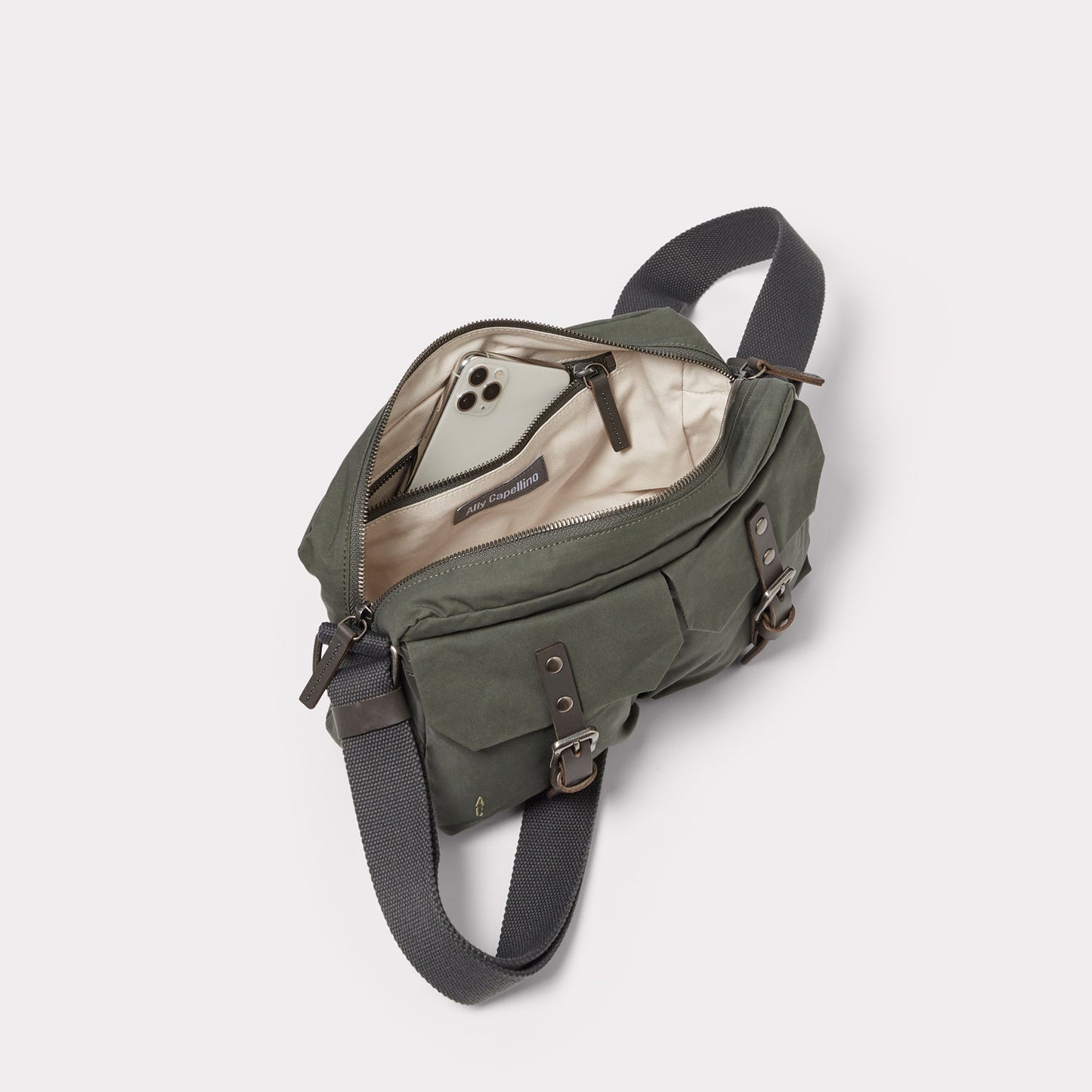 Franco Waxed Cotton Crossbody Bag in Olive