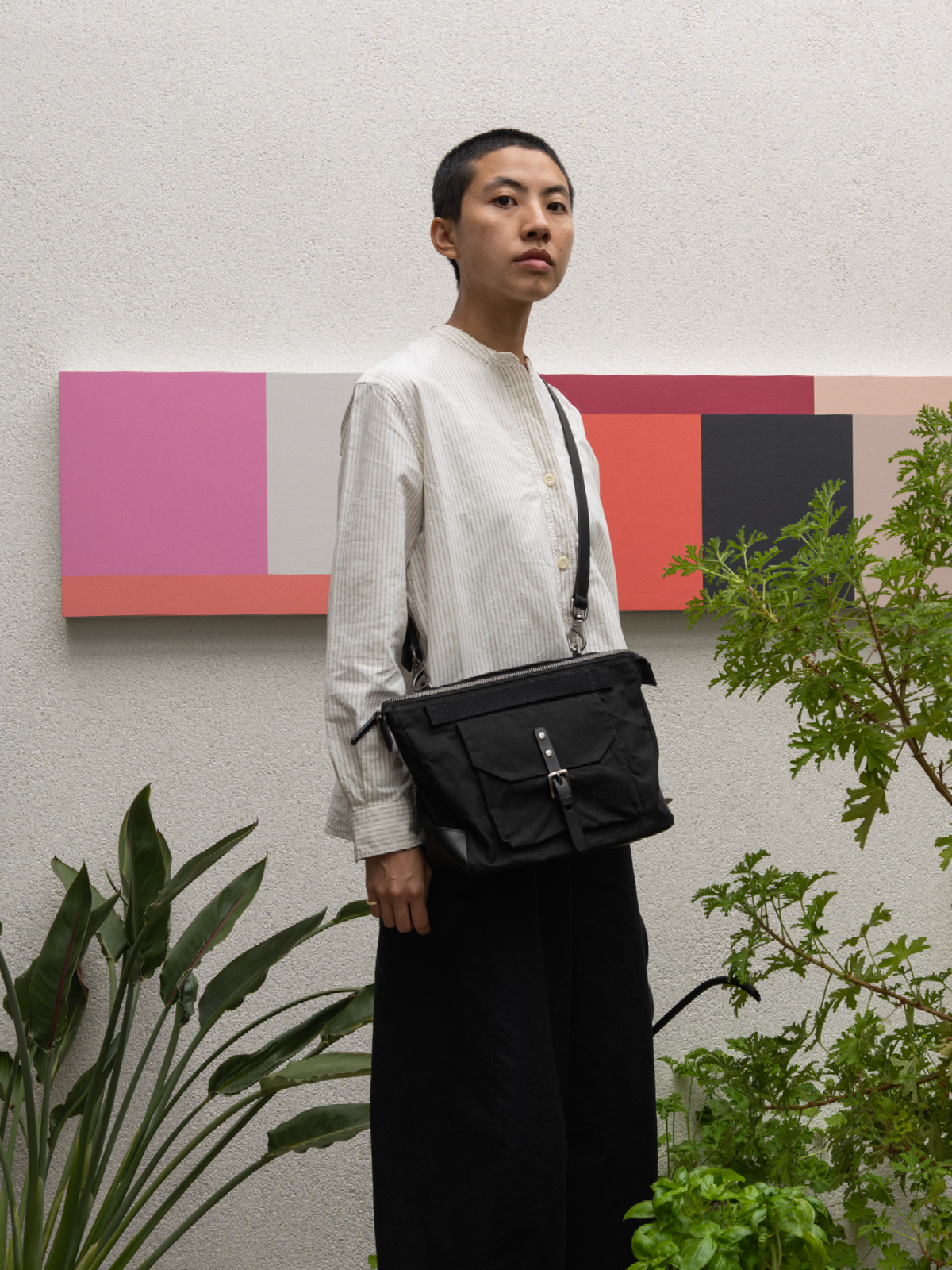 Francesca Waxed Cotton Crossbody Bag in Black