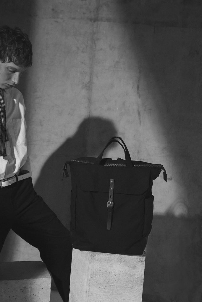 Fin Waxed Cotton Backpack in Black