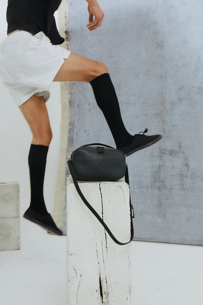 Leila Medium Calvert Leather Crossbody Bag in Black