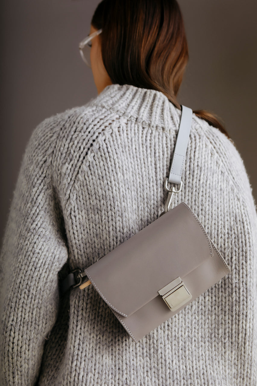 Simone Small Leather Crossbody Bag in Grey