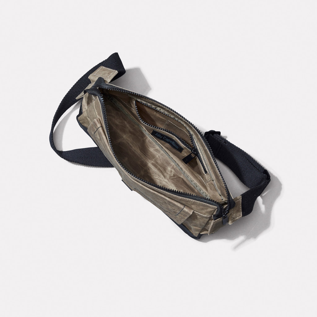 Fish Papery Waxed Cotton Crossbody Bag in Mineral