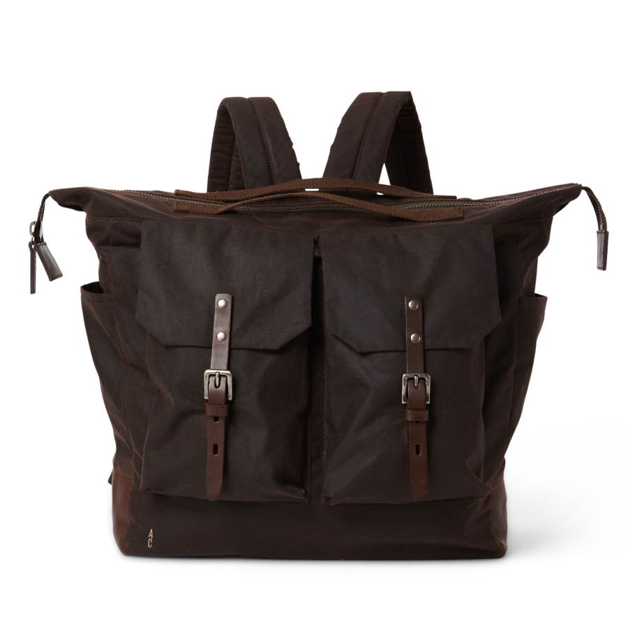 NEW Frank Large Waxed Cotton Utility Rucksack in Dark Brown