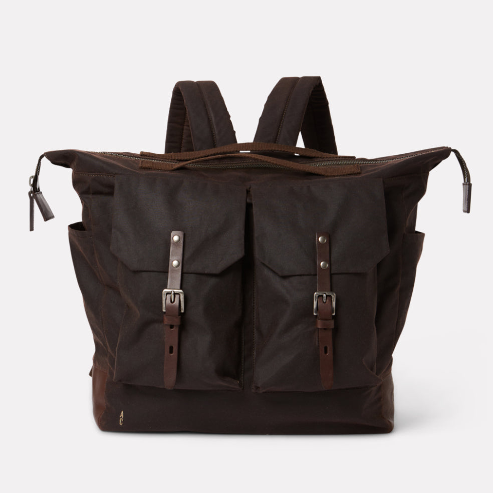 Frank Large Waxed Cotton Backpack in Bog