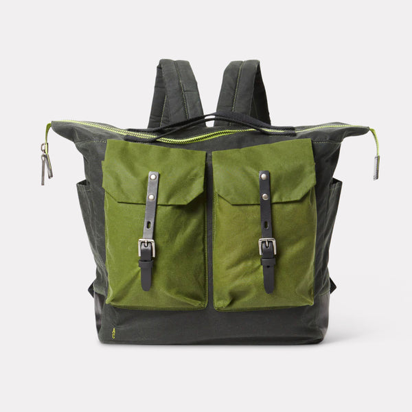 Frank Waxed Cotton Backpack in Hedge Green
