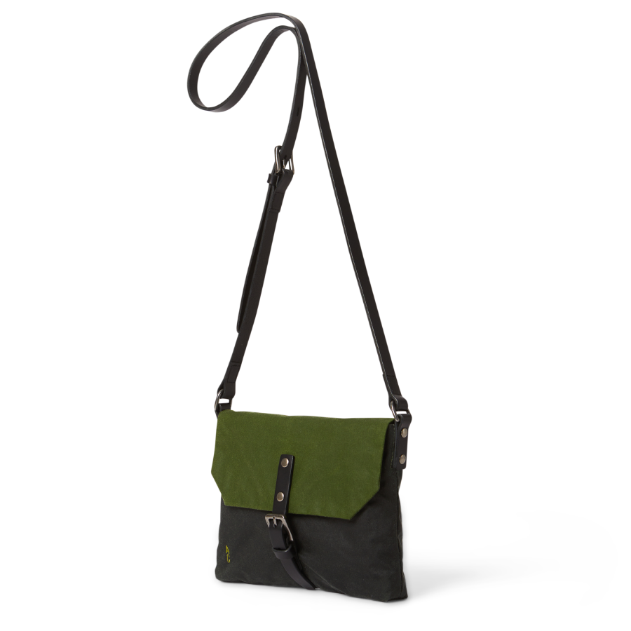 Friday, Waxed Cotton crossbody bag in Hedge Green