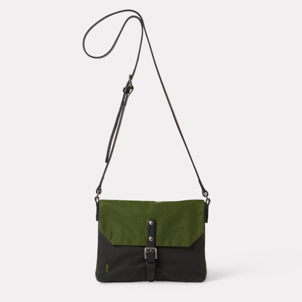 Friday, Waxed Cotton crossbody bag in Hedge Green