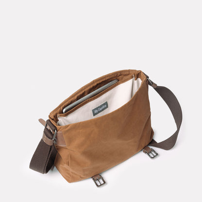 Jeremy Small Waxed Cotton Crossbody Satchel in Chert