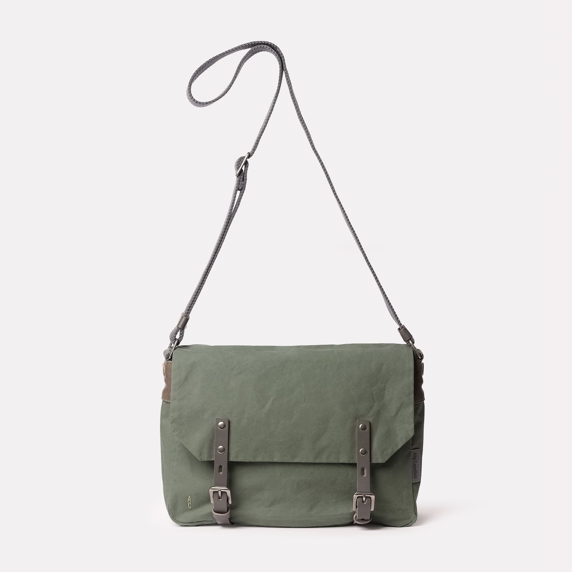 Jeremy Small Waxed Cotton Crossbody Satchel in Olive
