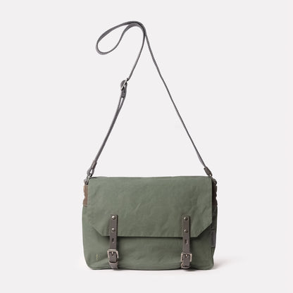Jeremy Small Waxed Cotton Crossbody Satchel in Olive