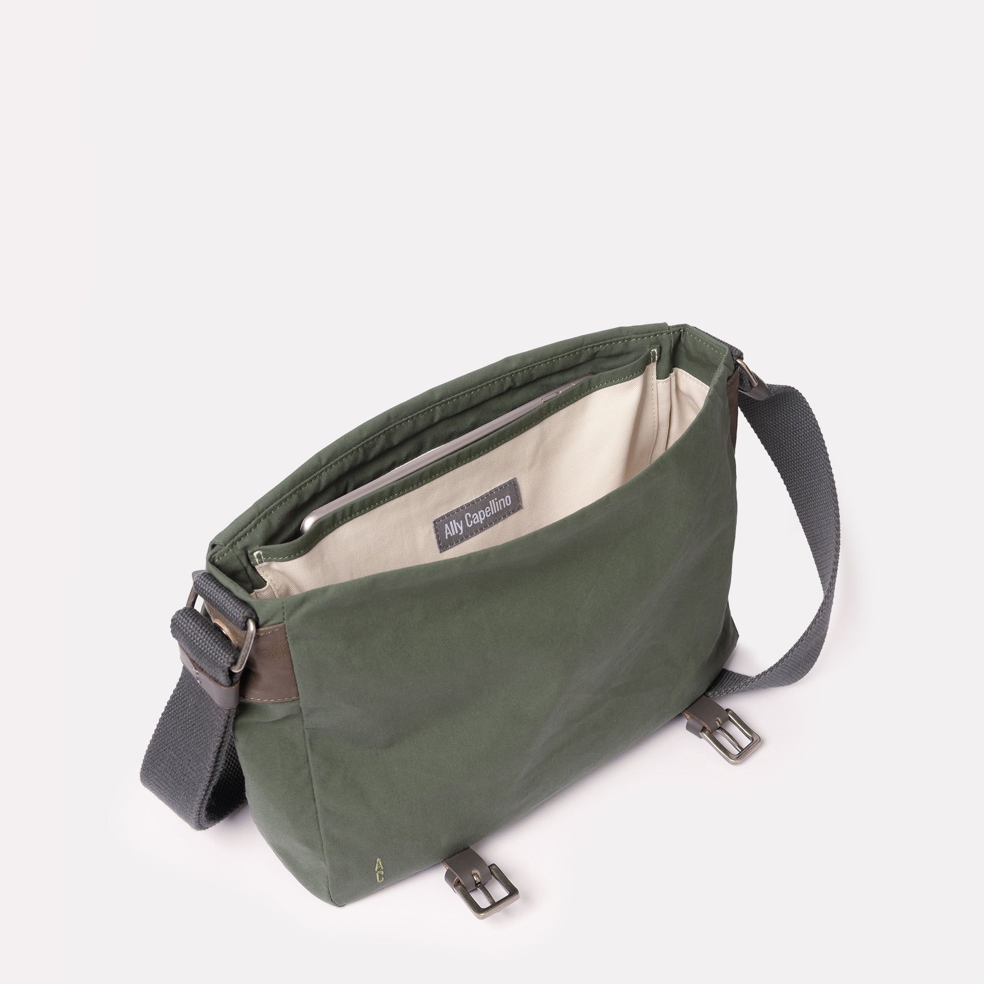 Jeremy Small Waxed Cotton Crossbody Satchel in Olive