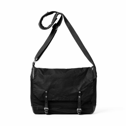 Jeremy Large Waxed Cotton Crossbody Satchel in Black