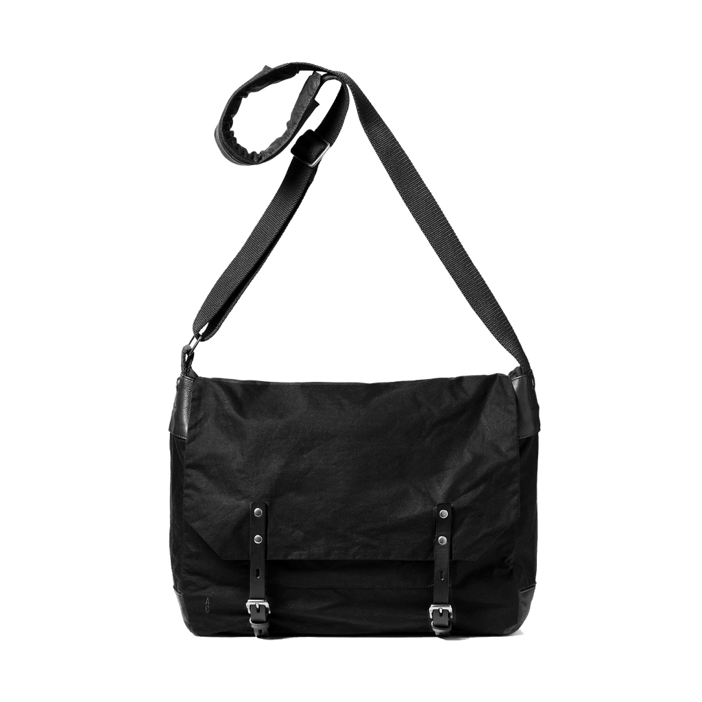 Jeremy Large Waxed Cotton Crossbody Satchel in Black