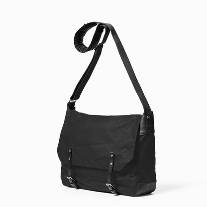 Jeremy Large Waxed Cotton Crossbody Satchel in Black