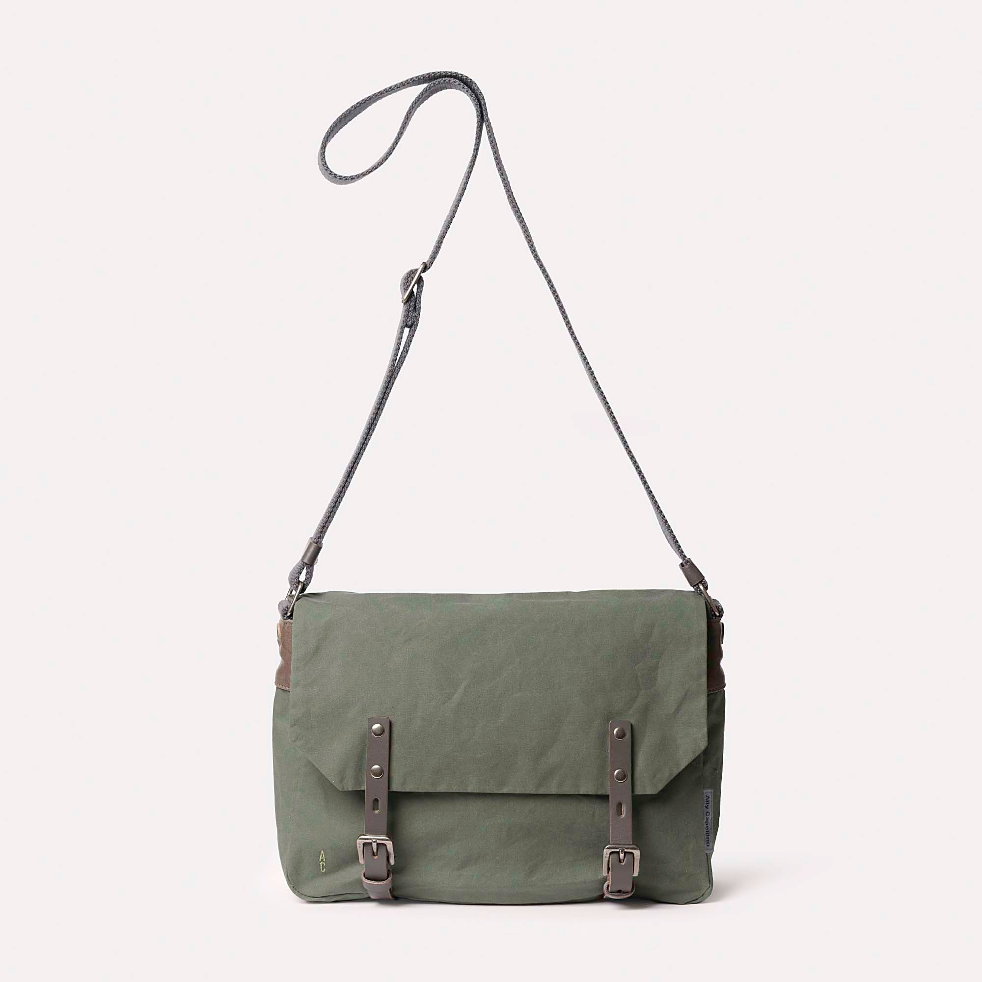 Jeremy Small Waxed Cotton Crossbody Satchel in Olive