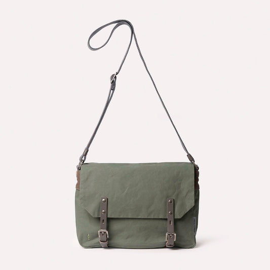 Jeremy Small Waxed Cotton Crossbody Satchel in Olive
