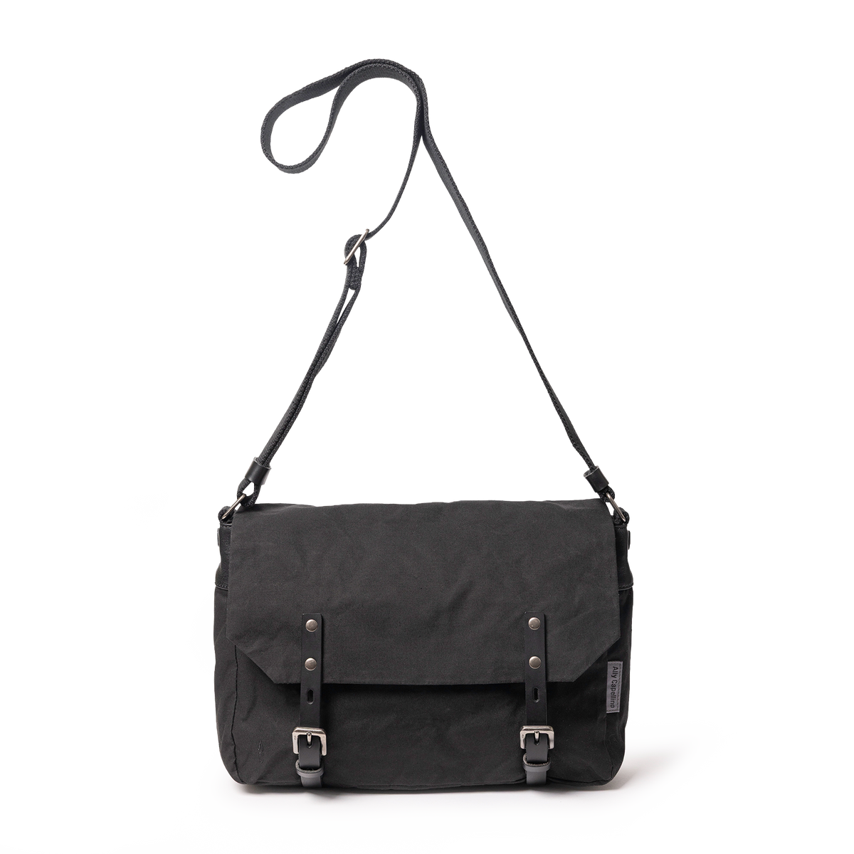 Jeremy Small Waxed Cotton Crossbody Satchel in Black