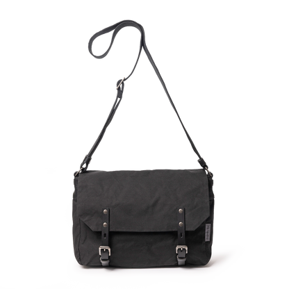 Jeremy Small Waxed Cotton Crossbody Satchel in Black