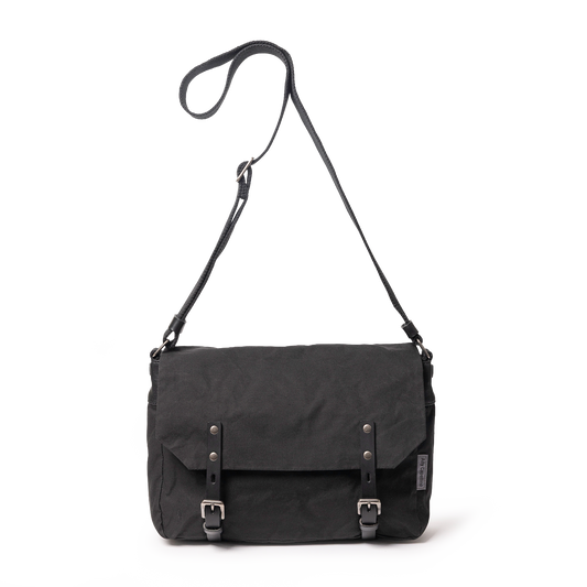 Jeremy Small Waxed Cotton Crossbody Satchel in Black