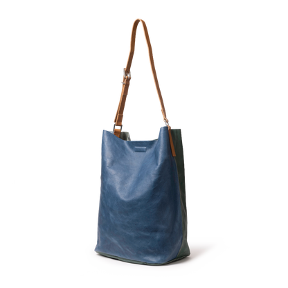 Lloyd Large Ebor Leather Bucket Bag in Blue/Green