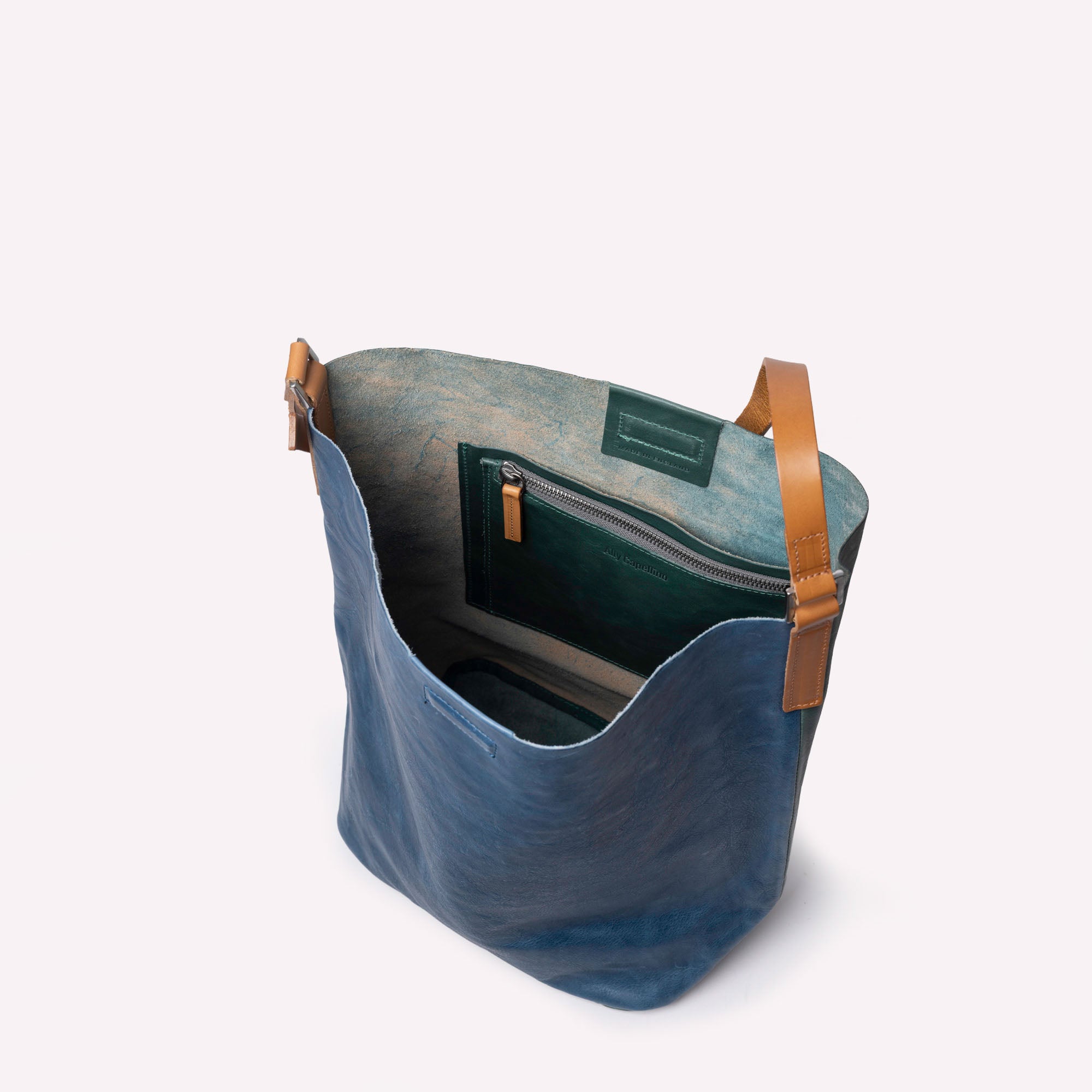 Lloyd Large Ebor Leather Bucket Bag in Blue/Green