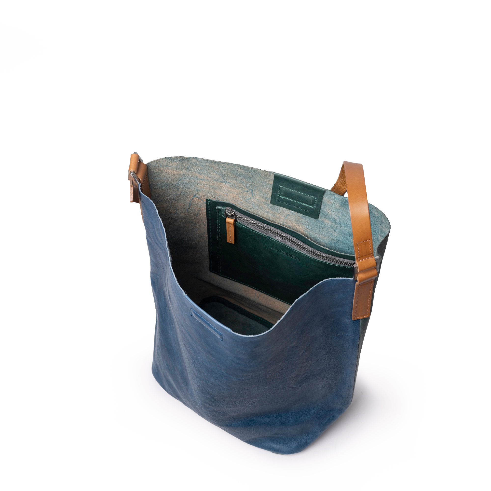 Lloyd Large Ebor Leather Bucket Bag in Blue/Green