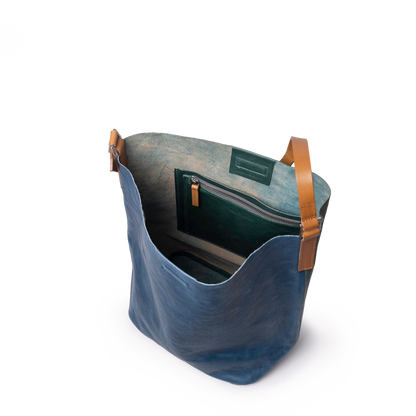Lloyd Large Ebor Leather Bucket Bag in Blue/Green