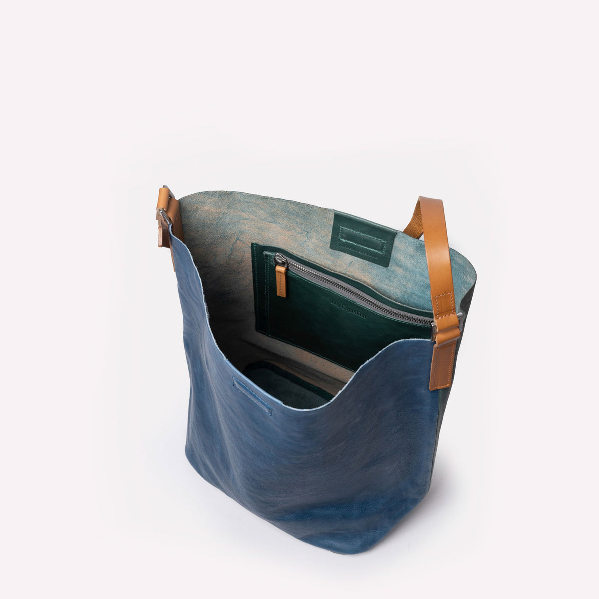 Lloyd Large Ebor Leather Bucket Bag in Blue/Green