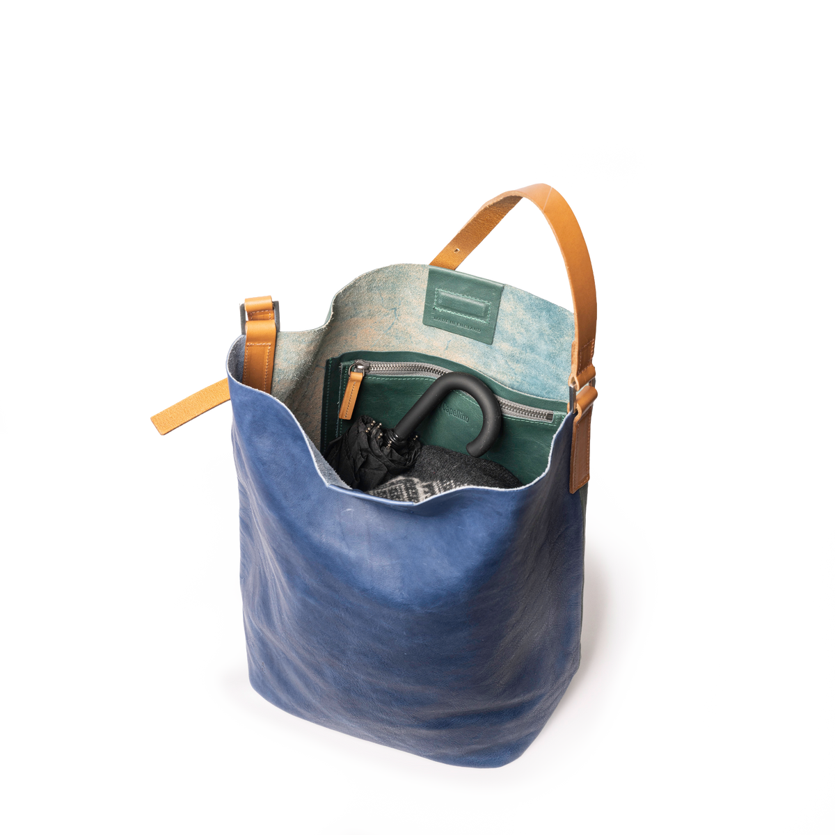Lloyd Large Ebor Leather Bucket Bag in Blue/Green