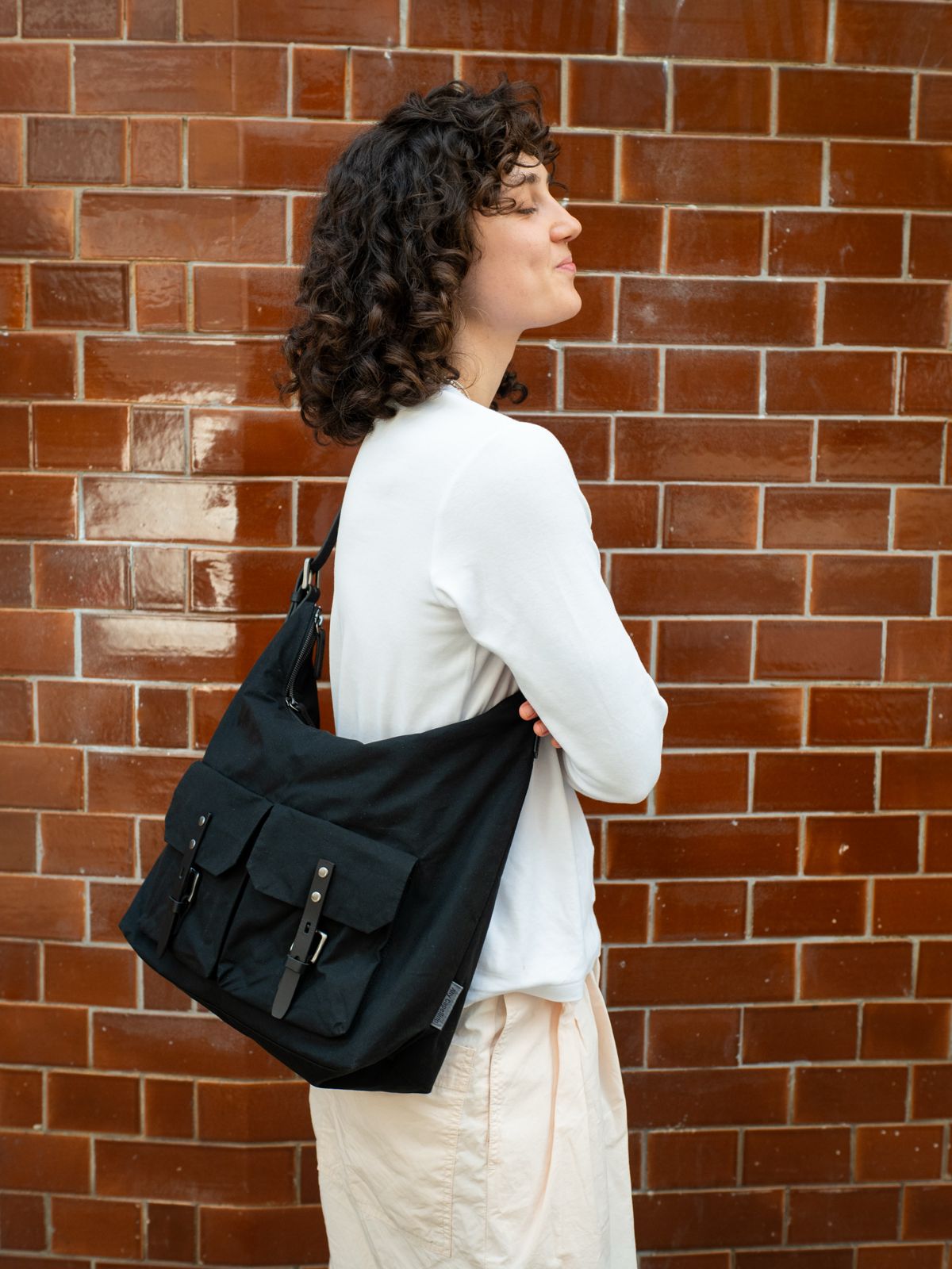 Fonz Waxed Cotton Hobo Bag in Black