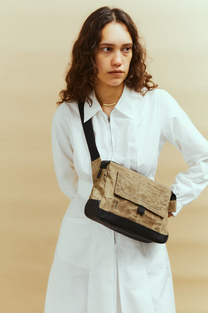 Fish Papery Waxed Cotton Crossbody Bag in Mineral