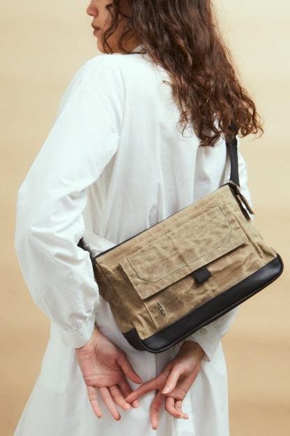 Fish Papery Waxed Cotton Crossbody Bag in Mineral