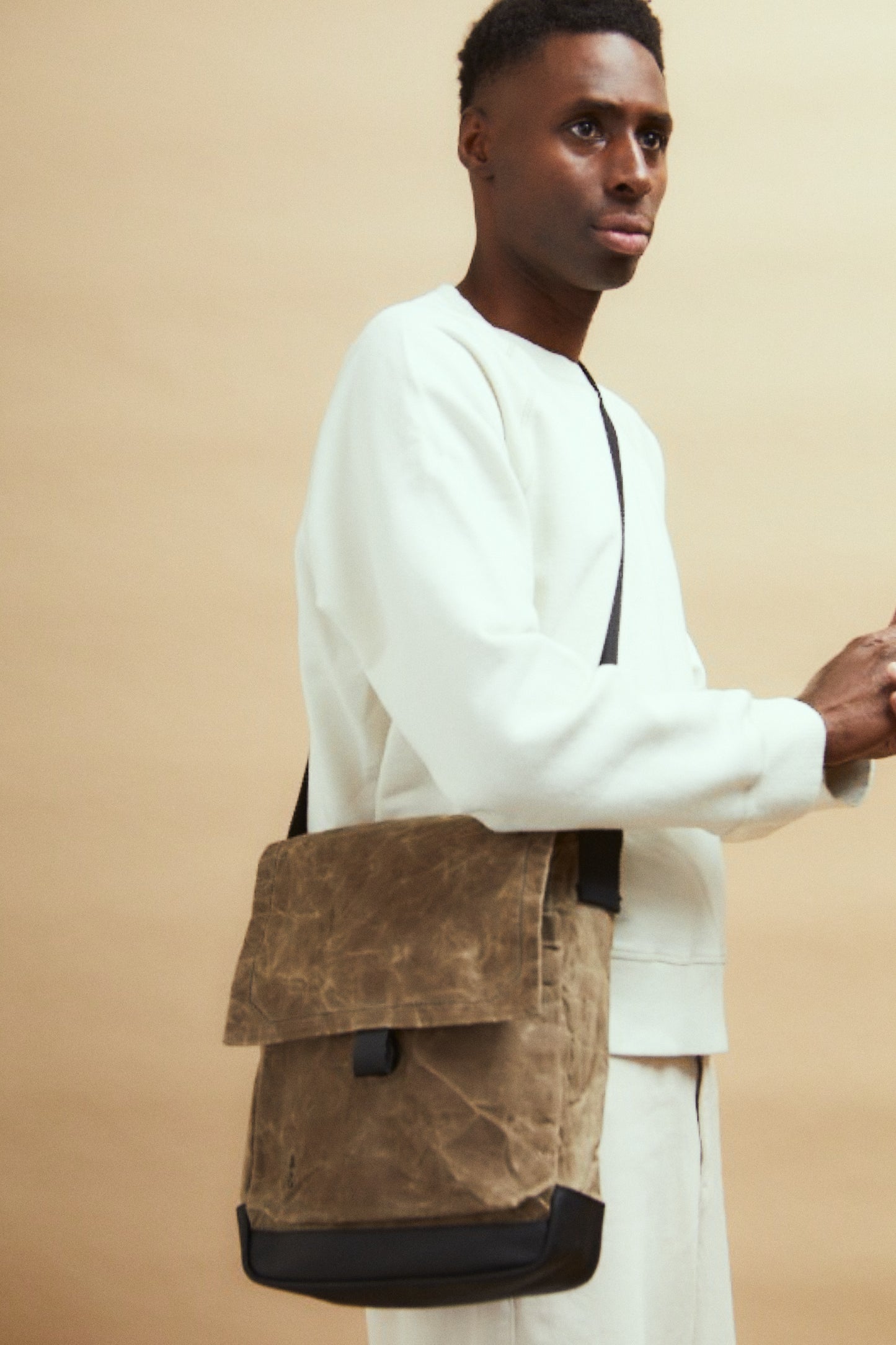 Finch Papery Waxed Cotton Satchel in Mineral