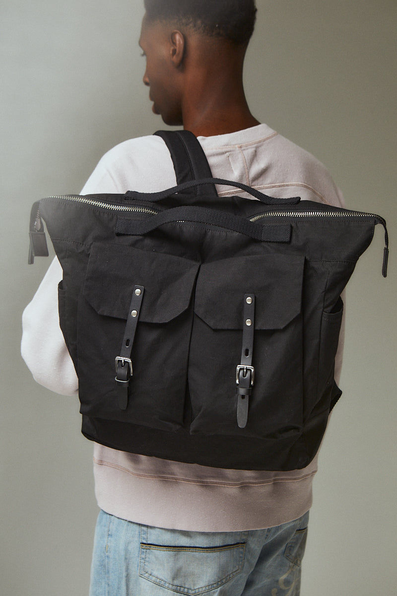Frank Large Waxed Cotton Rucksack in Black