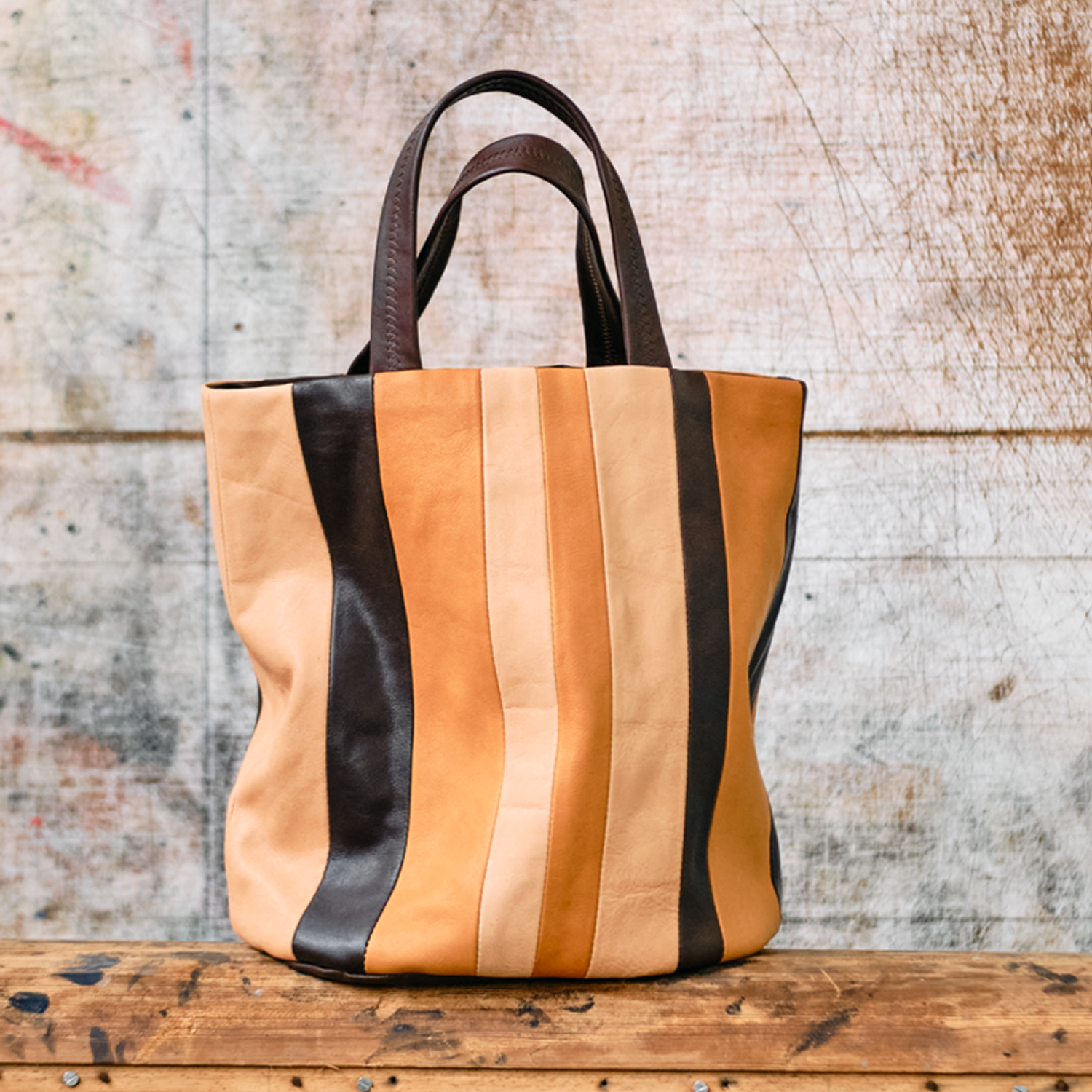 Bobby British Pasture Leather Bucket Bag in Stripe