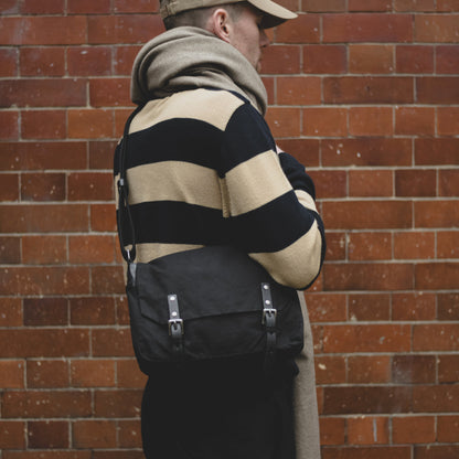Jeremy Small Waxed Cotton Crossbody Satchel in Black