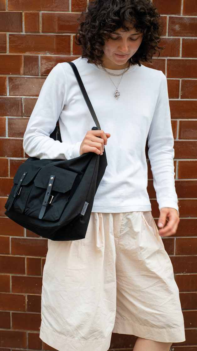 Fonz Waxed Cotton Hobo Bag in Black