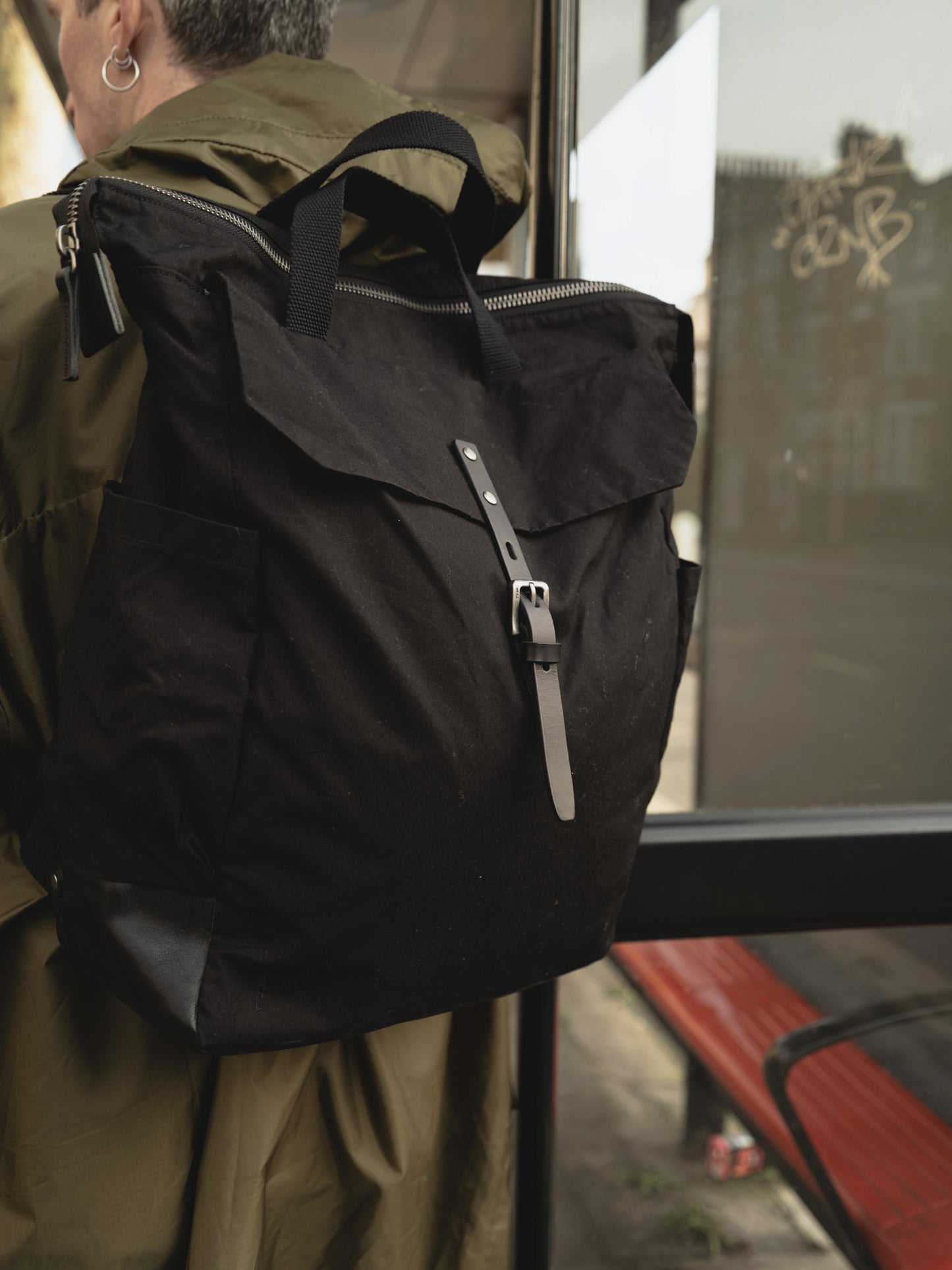 Fin Waxed Cotton Backpack in Black