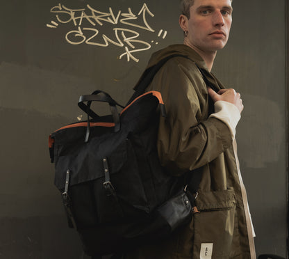 Fritz Waxed Cotton Rucksack in Black