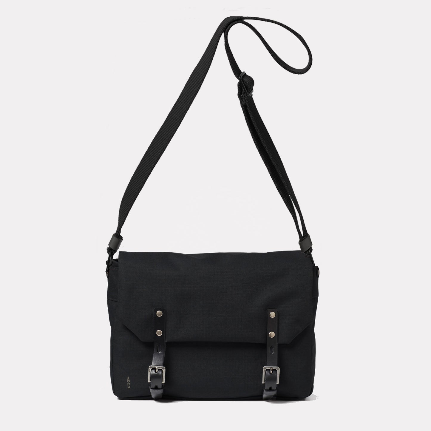 Jeremy Small Waxed Cotton Crossbody Satchel in Black