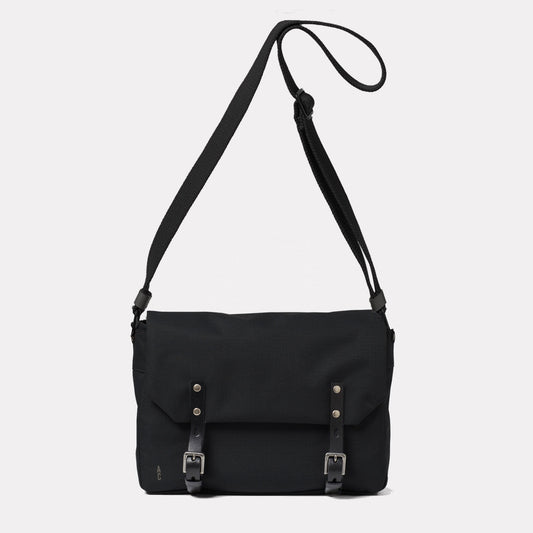 Jeremy Small Waxed Cotton Crossbody Satchel in Black