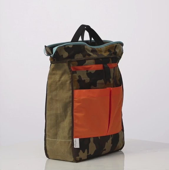 Camouflage Camo Waxed Cotton Backpack from British Backpack Brands Ally Capellino