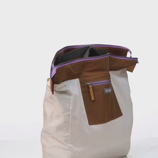 Brown Yellow Waxed Cotton Backpack Rucksack from British Backpack Brands Ally Capellino