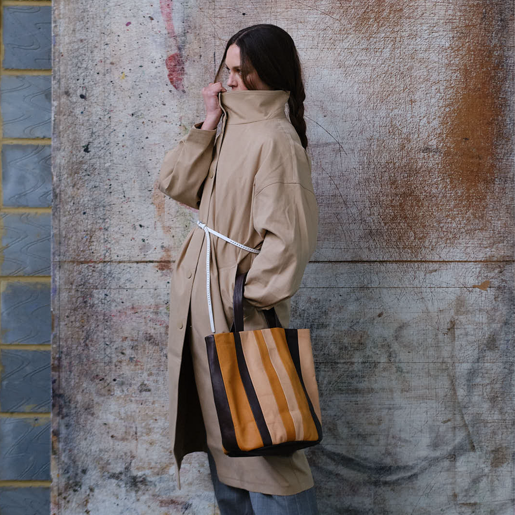 Bobby British Pasture Leather Bucket Bag in Stripe